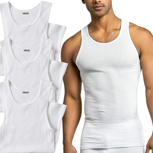 Men's Pack of 3 Preshrunk Cotton Sleeveless Vests